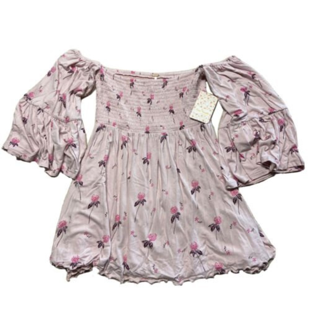 Free People Women's Lana Off the Shoulder Tunic Cloud Berry Combo XS New NWT
